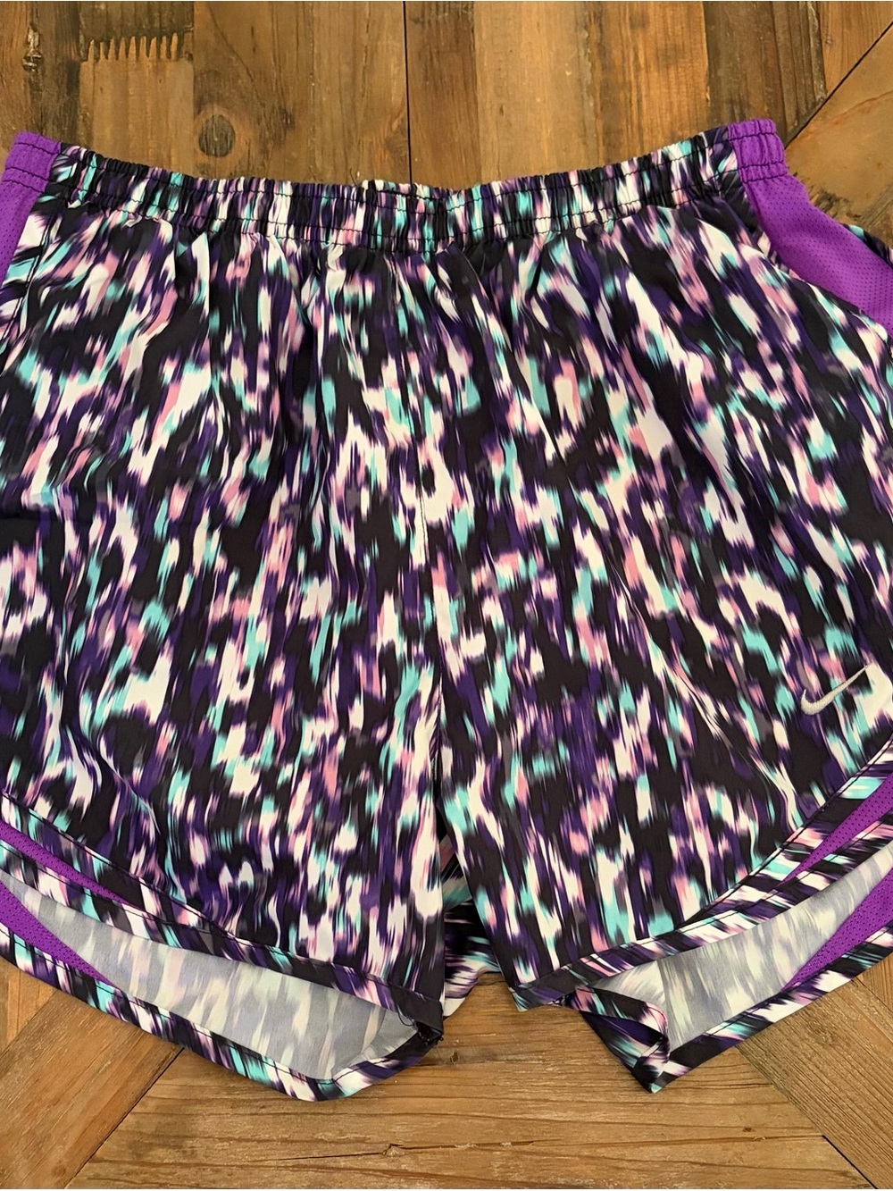 Nike Women's Purple, Black & Teal Abstract Athletic Shorts